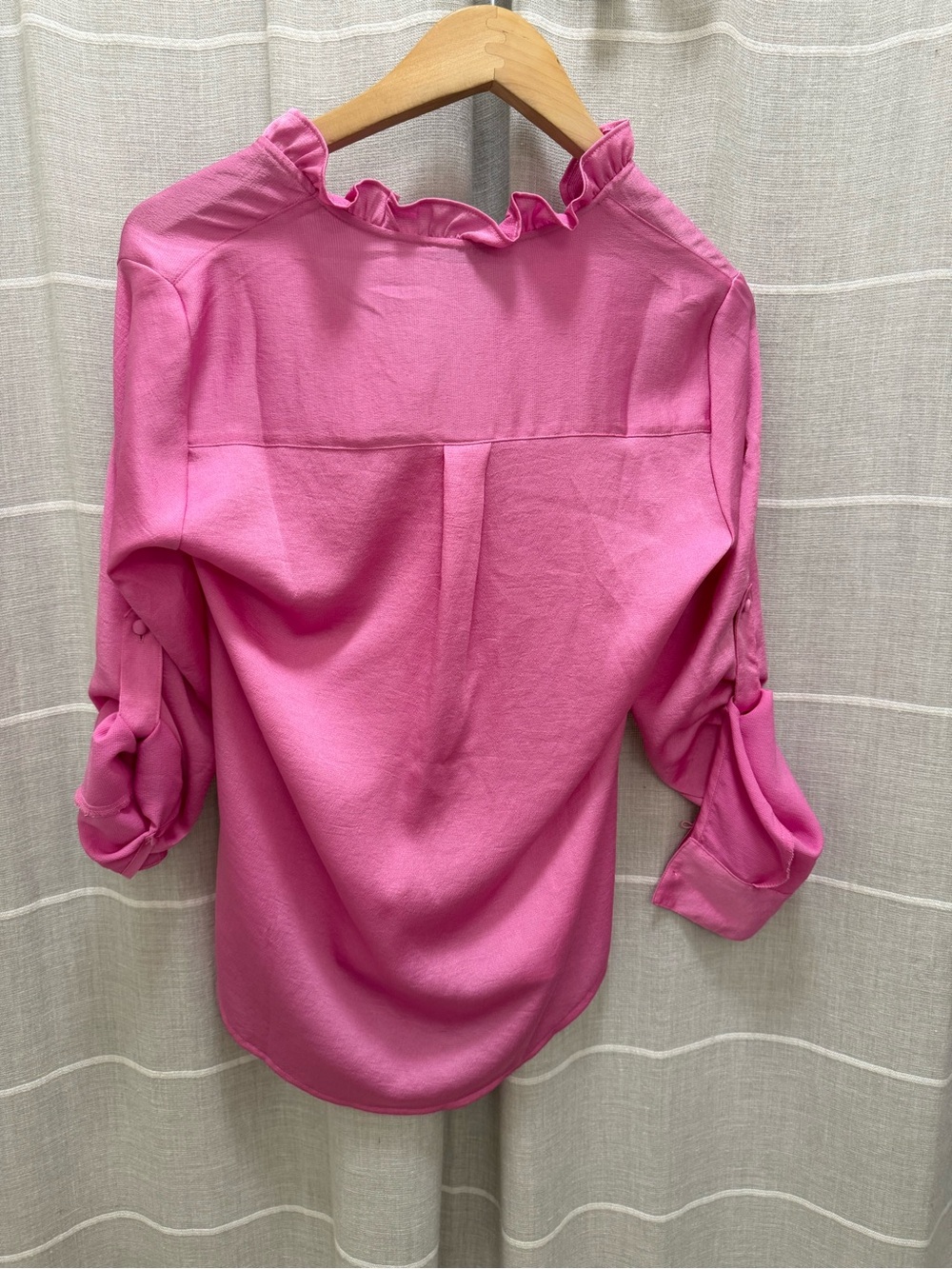Express Hot Pink Ruffle-Trim Button Front Blouse - Picture 4 of 6